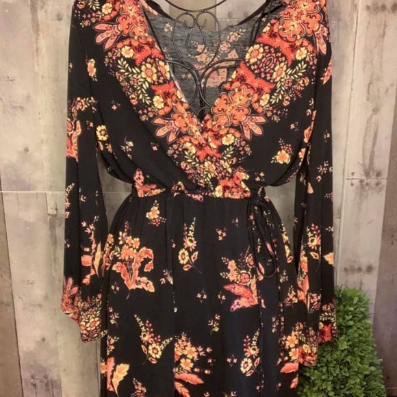 Black Floral Wrap Dress - Picture 2 of 2